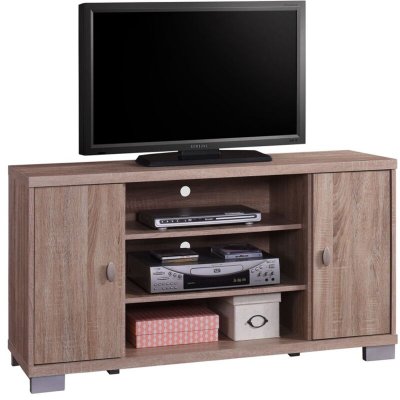 MEUBLORAMA Meuble tv belek 120 cm &agrave; 2 portes et 3 niches coloris sonoma.