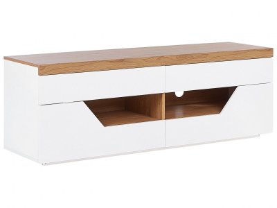 BELIANI Meuble TV blanc et bois clair CHEVAL