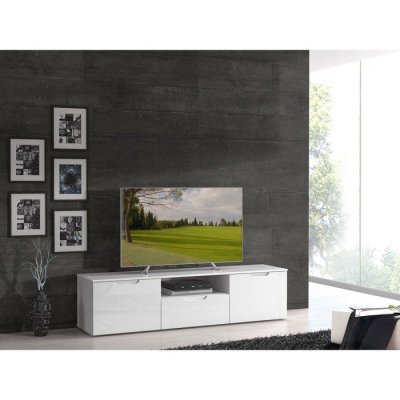 MEUBLETMOI Meuble tv blanc laqu&eacute; 2 portes 1 tiroir - pure 67187221