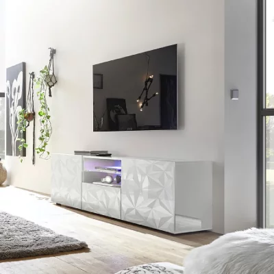 GENERIQUE Meuble TV - Blanc Laqu&eacute; brillant - L 181 x P 43 x H 57cm - PARIGI