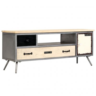 VIDAXL Meuble tv bois de manguier massif et acier 120 x 30 x 45 cm