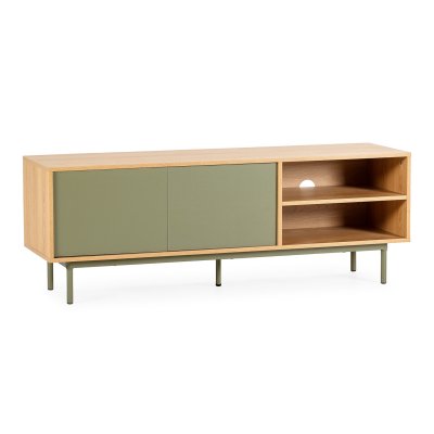 VS VENTA STOCK Meuble Tv Cuzco 2 Portes Couleur Ch&ecirc;ne/vert