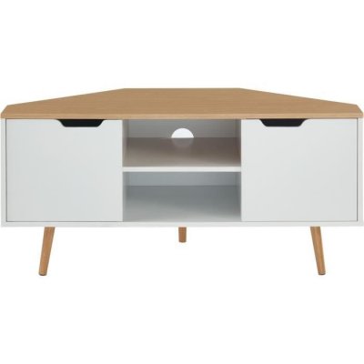 BAITA Meuble tv d'angle blanc et effet ch&ecirc;ne 2 portes 115cm
