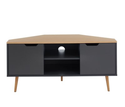 BAITA Meuble tv d'angle gris et effet ch&ecirc;ne 2 portes 115cm noir et bois