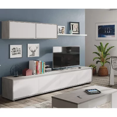 DMORA Meuble tv de salon effet bois b&eacute;ton