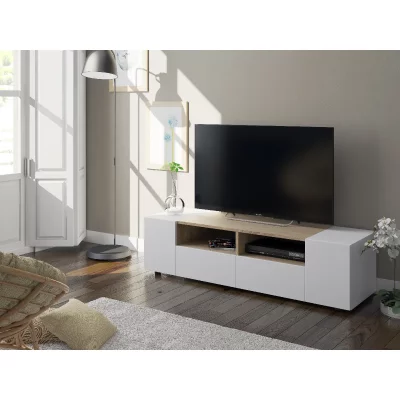 DMORA Meuble tv de salon effet bois blanc