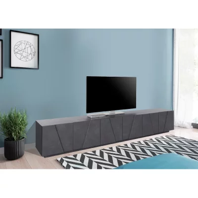 DMORA Meuble tv de salon effet bois gris ardoise