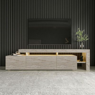 PIER IMPORT Meuble TV design effet travertin - 3 portes niches MARFA