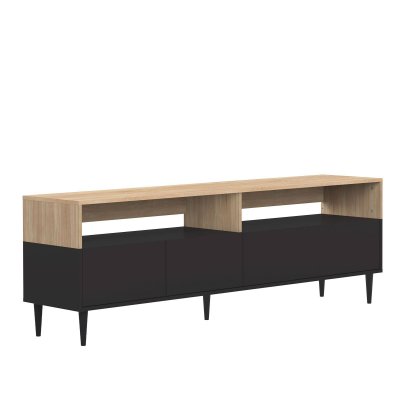 TEMAHOME Meuble TV effet bois noir et ch&ecirc;ne naturel