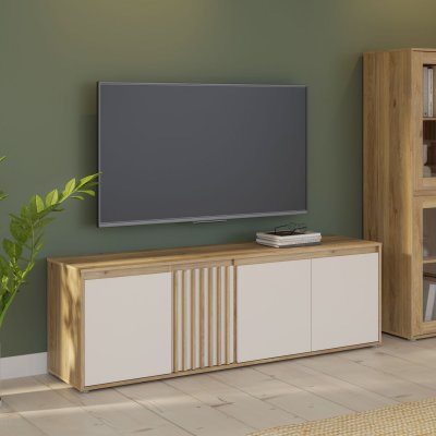  Meuble Tv - Eliston - Blanc Mat / Chene - 174,3 X 41,5 X 56,1 Cm