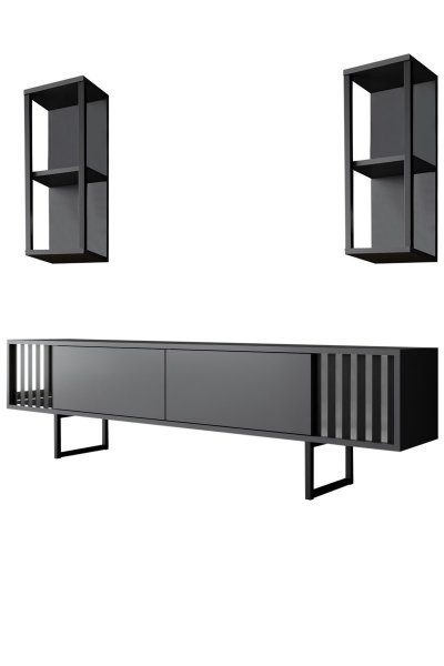 HANAH HOME Meuble Tv En Bois ""chrome Line"" - 180 X 30 X 48 Cm - Anthracitenoir