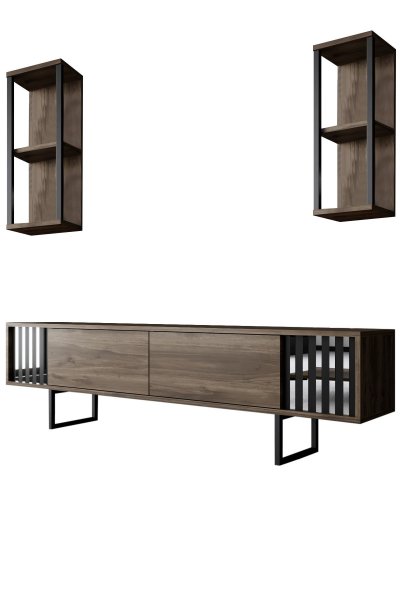 HANAH HOME Meuble Tv En Bois ""chrome Line"" - 180 X 30 X 48 Cm - Noyernoir