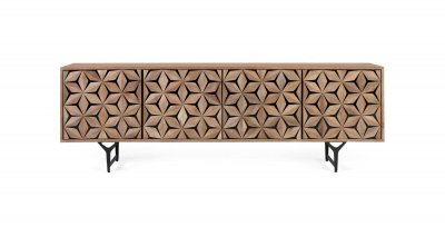 GINER Y COLOMER Meuble Tv En Bois De Manguier Fait Main Avec 4 Portes, 177 Cm