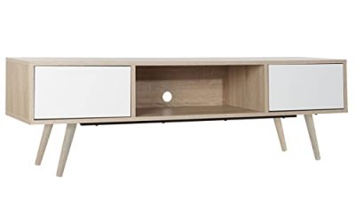 PEGANE Meuble TV en bois de MDF coloris blanc / naturel - Longueur 160 x Hauteur 50 x Profondeur 40 cm