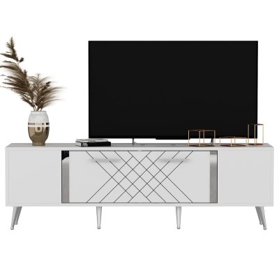 HANAH HOME Meuble TV en bois Detas - 150 x 35 x 48 cm - Argent