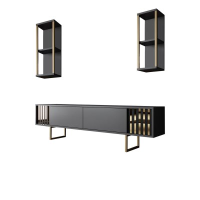 HABITAT ET JARDIN Meuble TV en bois ""Gold Line"" - 180 x 30 x 48 cm - AnthraciteNoir