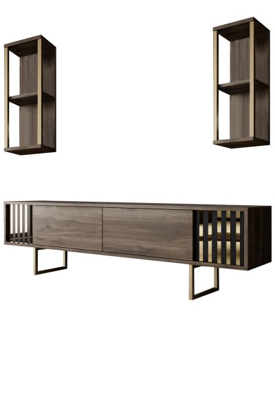 HABITAT ET JARDIN Meuble TV en bois Gold Line - 180 x 30 x 48 cm - NoyerNoir