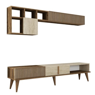 HANAH HOME Meuble Tv En Bois ""milan"" - 180 X 35 X 40 Cm - Noyer, Travertin