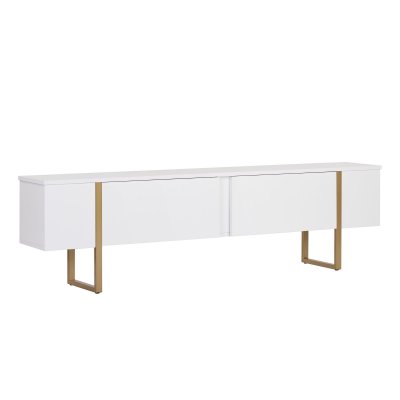HANAH HOME Meuble TV en bois Onera - 180 x 30 x 50 cm - Blanc / Or