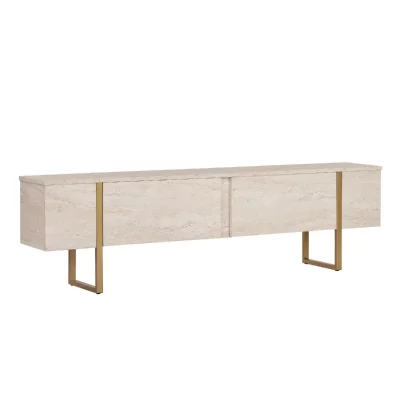 HANAH HOME Meuble TV en bois ""Onera"" - 180 x 30 x 50 cm - Travertin / Or