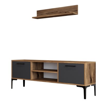 HANAH HOME Meuble Tv En Bois ""riga"" - 140 X 30 X 48 Cm - Noyeranthracite