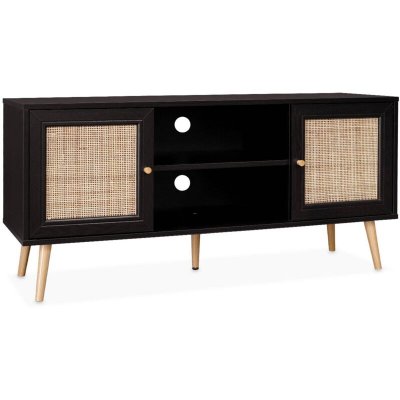 SWEEEK Meuble tv en cannage 120x39x56.5cm noir