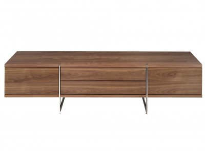 ANGEL CERDA Meuble TV en noyer et acier chrom&eacute; 3045C, 180 x 56 x 46 cm. -