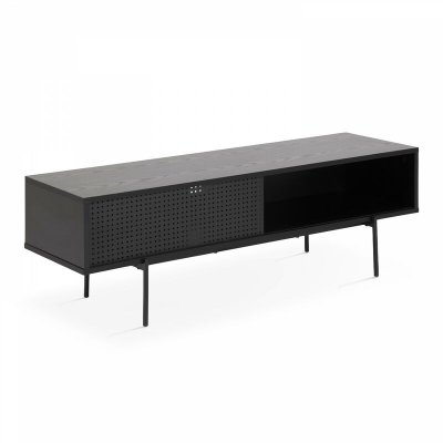 OVIALA Meuble TV en placage bois style contemporain 140 cm
