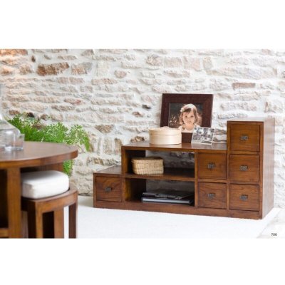 MACABANE Meuble tv escalier bois - Chocolat - 
