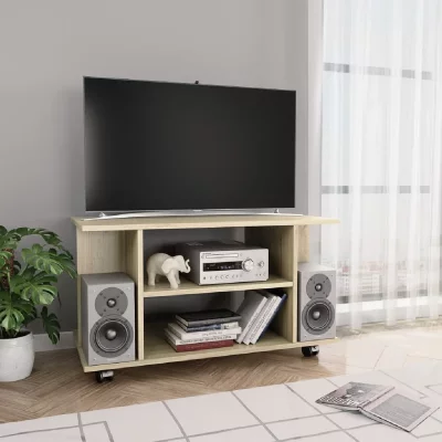VIDAXL Meuble TV et roulettes ch&ecirc;ne sonoma 80x40x45 cm bois ing&eacute;nierie