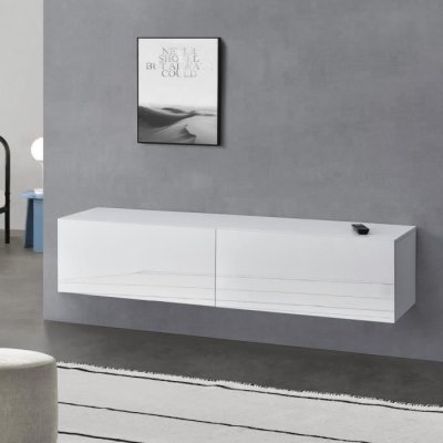 EN.CASA Meuble TV Evaton 140 x 33 x 30 cm Blanc Brillant []