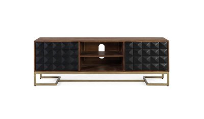 GINER Y COLOMER Meuble tv fait main en bois de manguier avec pieds dor&eacute;s, 150 cm