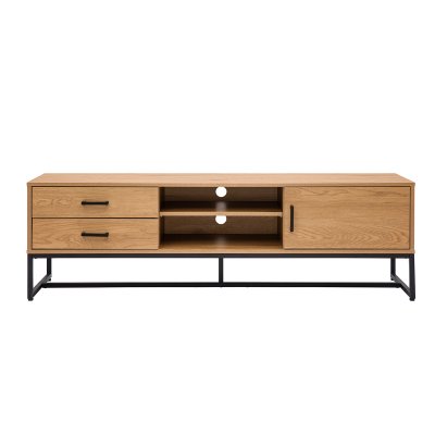 MILIBOO Meuble TV finition bois clair ch&ecirc;ne et m&eacute;tal noir L160 cm LOVATO