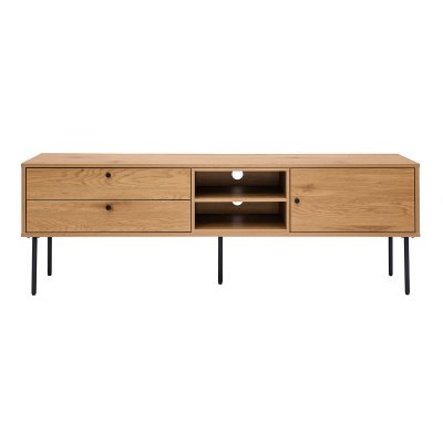 MILIBOO Meuble TV finition bois clair ch&ecirc;ne et pieds m&eacute;tal noir L160 cm PERNELLE