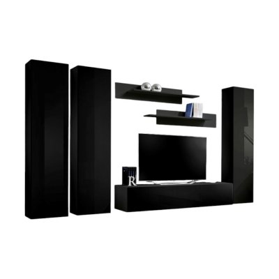 PRICE FACTORY Meuble TV FLY design, coloris noir brillant. Meuble suspendu.. Noir