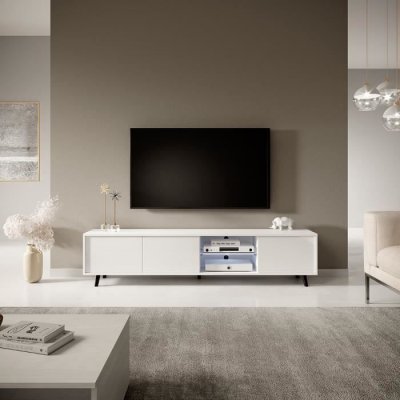 SELSEY Meuble tv - GALHAD - 175 cm - blanc mat / blanc brillant - &eacute;clairage led