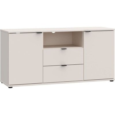 AUCUNE Meuble TV GANYMEDE sable 130x42x63 cm 2 portes 2 tiroirs niche
