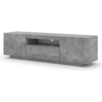 BIM FURNITURE Meuble TV gris b&eacute;ton avec rangement fabriqu&eacute; en HDF et MDF 