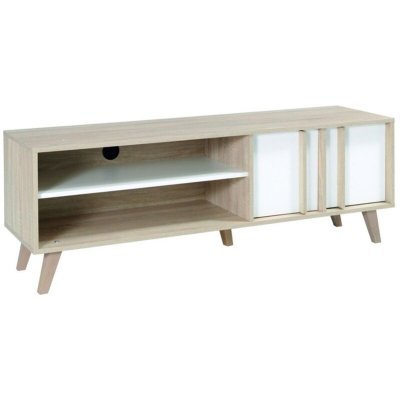 MEUBLORAMA Meuble TV - HIFI de type scandinave de la collection MALMO. Coloris blanc mat + sonoma.