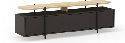 AUCUNE Meuble TV HINOA 4 portes Ch&ecirc;ne/Noir pieds m&eacute;tal 160 cm