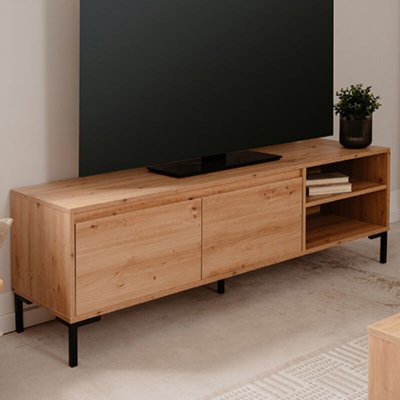 FINORI Meuble TV Industriel Korsika 56A - Ch&ecirc;ne artisan - 150 x 49 x 40 cm