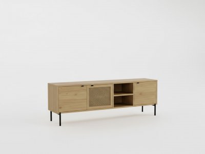 AUCUNE Meuble TV INTI - Ch&ecirc;ne - 3 portes 2 niches - 164 x 35 x 50 cm