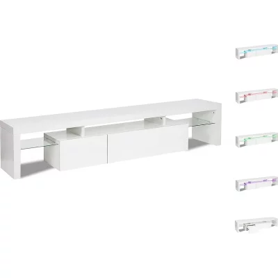HABITAT ET JARDIN Meuble TV LED laqu&eacute; ""Tina"" - 187.5 x 34 x 38 cm - Blanc Blanc.