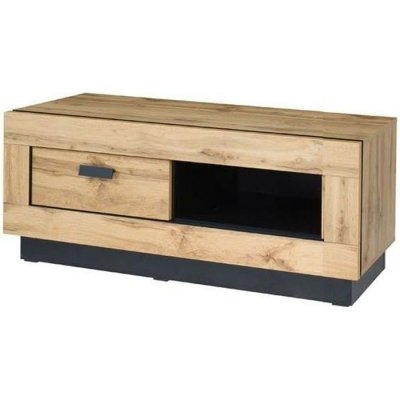 MEUBLORAMA Meuble tv malaga - coloris ch&ecirc;ne wotan et noir - style industriel - 120 x 45 x 48 cm