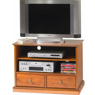 ACTUAL DIFFUSION Meuble tv merisier 2 tiroirs roulettes