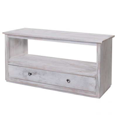Meuble TV, meuble bas, commode, 1 niche, 1 tiroir, shabby chic, vintage, blanc