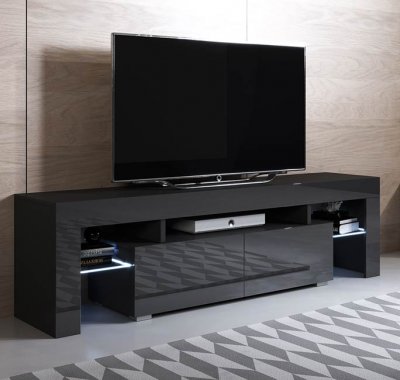 DESIGN AMEUBLEMENT Meuble tv mod&egrave;le Unai (160x45cm) couleur noir avec led rgb - Noir