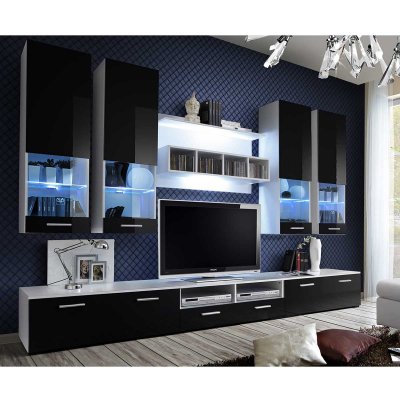 PARIS PRIX Meuble tv mural design dorade 300cm noir & blanc