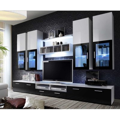 PARIS PRIX Meuble tv mural design lyra 300cm noir & blanc