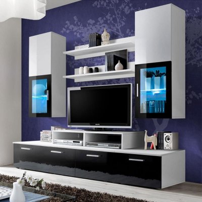 PARIS PRIX Meuble tv mural design mini 200cm noir & blanc